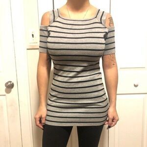 One Star Small Gray and Black Striped Sweater Shirt/ Short dress